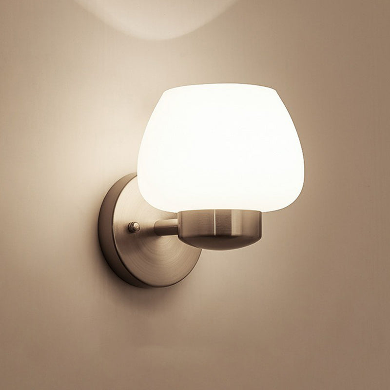 Matte White Glass Bud Shaped Wall Light Simple Style 1-Light Bedroom Wall Sconce in Nickel Clearhalo 'Wall Lamps & Sconces' 'Wall Lights' Lighting' 2323400