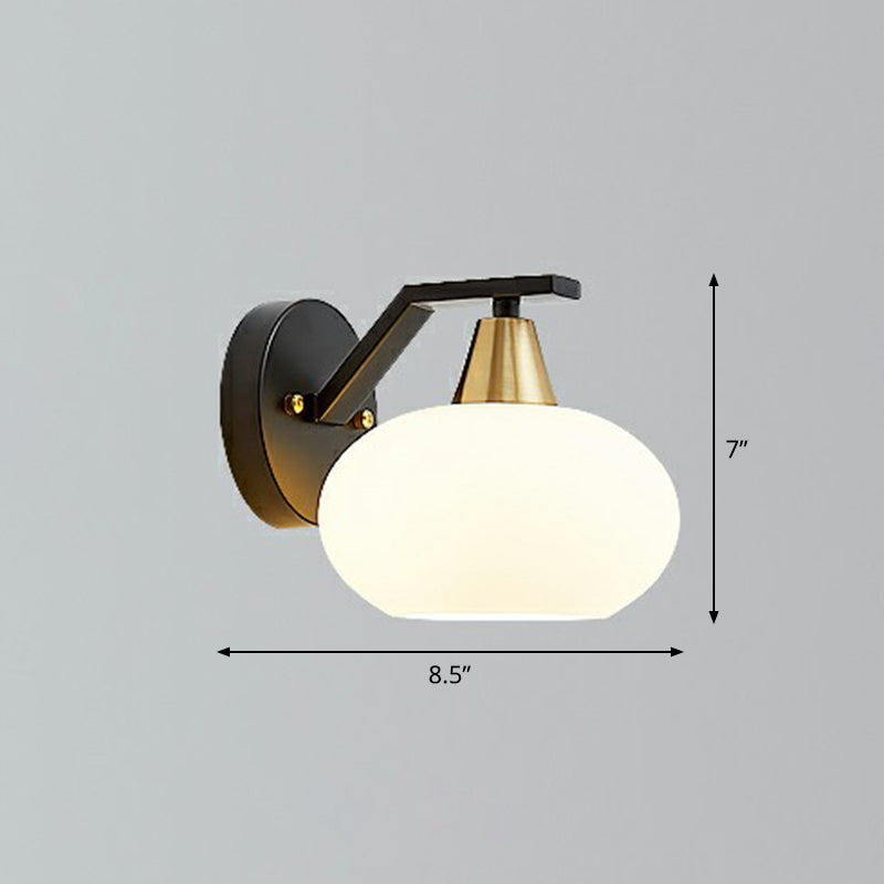 Ellipse Bedroom Wall Light Fixture Minimalism White Glass Single Black Sconce Lighting White Clearhalo 'Wall Lamps & Sconces' 'Wall Lights' Lighting' 2323403