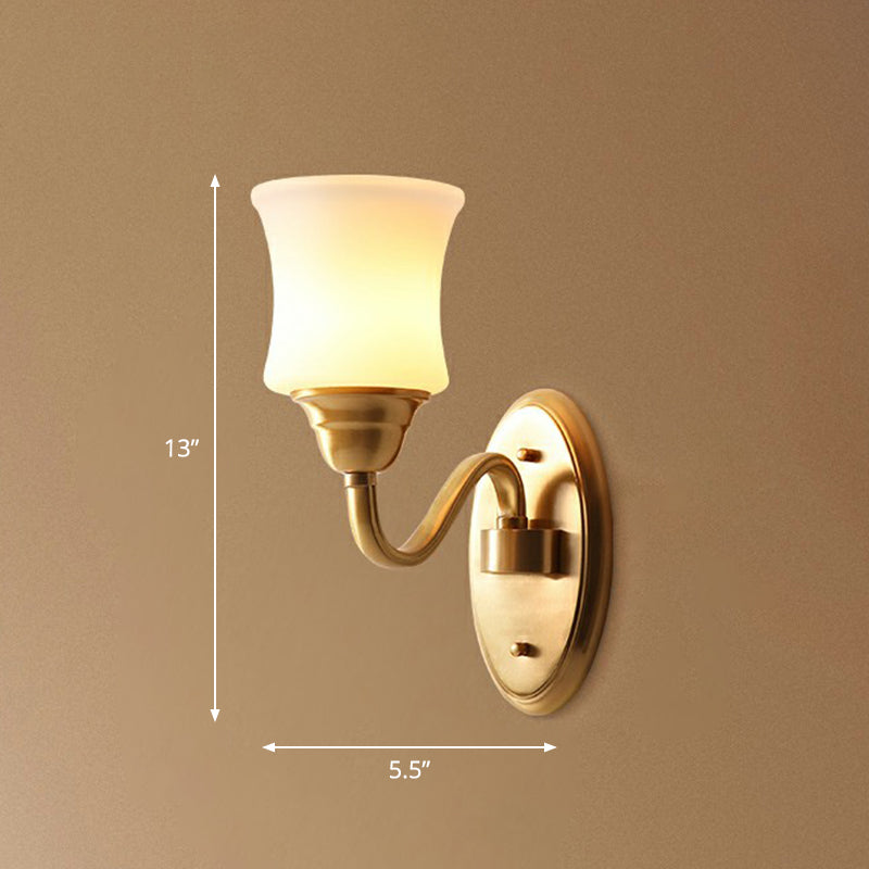 Single-Bulb Sconce Light Antique Stairs Wall Lamp Fixture with Curved Cream Glass Shade in Brass Clearhalo 'Wall Lamps & Sconces' 'Wall Lights' Lighting' 2323427