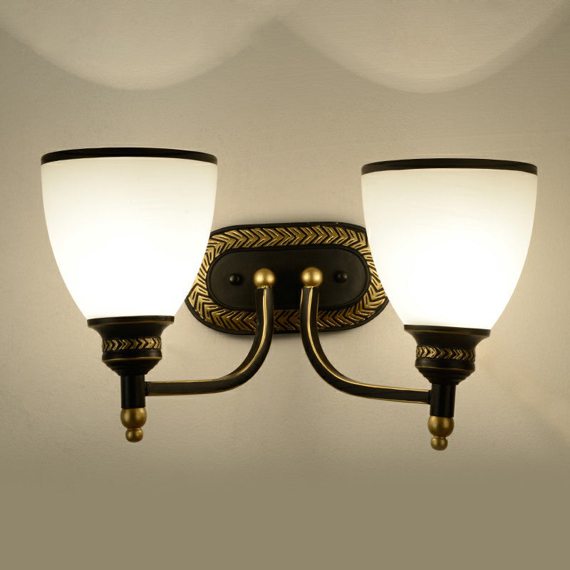 Vintage Bell Wall Sconce Lighting Opal Glass Wall Mounted Lamp in Black for Corridor Clearhalo 'Wall Lamps & Sconces' 'Wall Lights' Lighting' 2323435