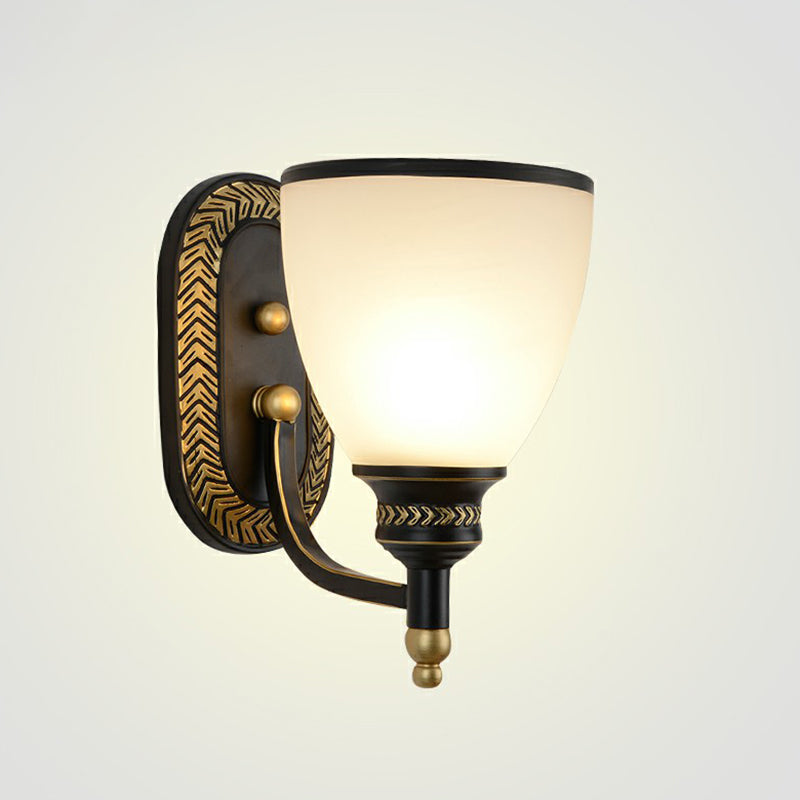 Vintage Bell Wall Sconce Lighting Opal Glass Wall Mounted Lamp in Black for Corridor Clearhalo 'Wall Lamps & Sconces' 'Wall Lights' Lighting' 2323439