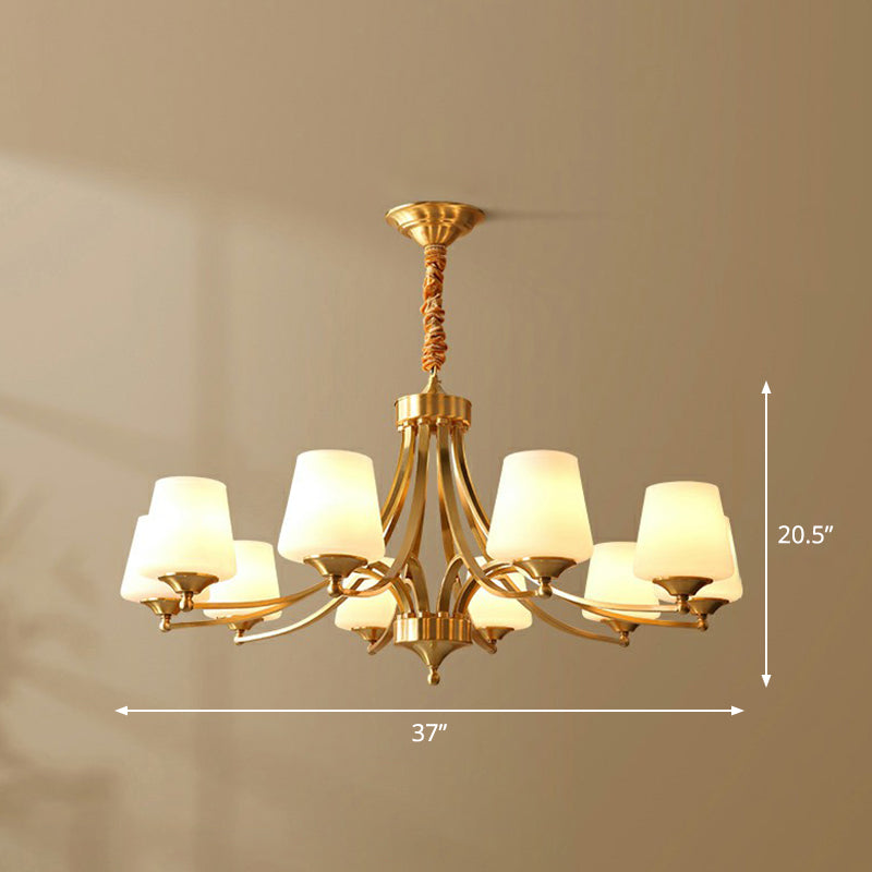 Conic Sitting Room Chandelier Light Fixture Antique Ivory Glass Hanging Pendant Light Clearhalo 'Ceiling Lights' 'Chandeliers' Lighting' options 2323512