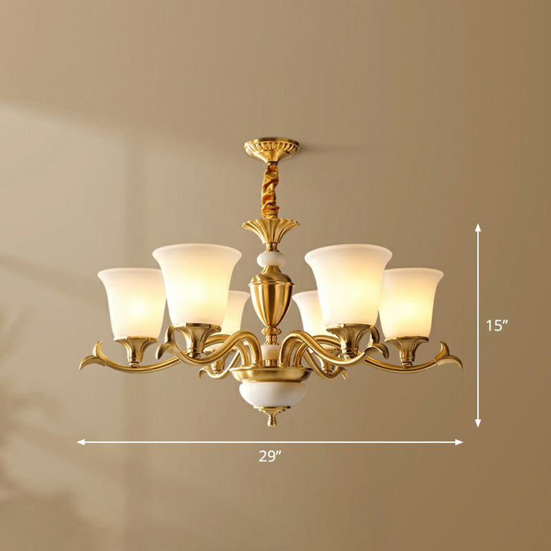 Cream Glass Brass Chandelier Flared Shaped Traditional Style Suspension Light for Dining Room Clearhalo 'Ceiling Lights' 'Chandeliers' Lighting' options 2323516