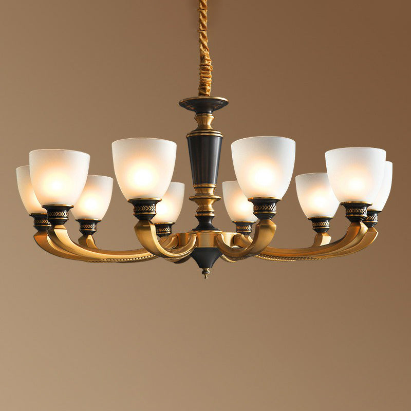 Black-Bronze Hanging Ceiling Light Traditional Frosted Glass Bell Chandelier for Living Room Clearhalo 'Ceiling Lights' 'Chandeliers' Lighting' options 2323563