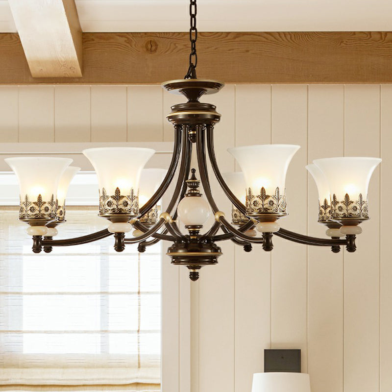 Rustic Flared Hanging Light Fixture Frosted Glass Ceiling Chandelier in Brown for Dining Room Clearhalo 'Ceiling Lights' 'Chandeliers' Lighting' options 2323595