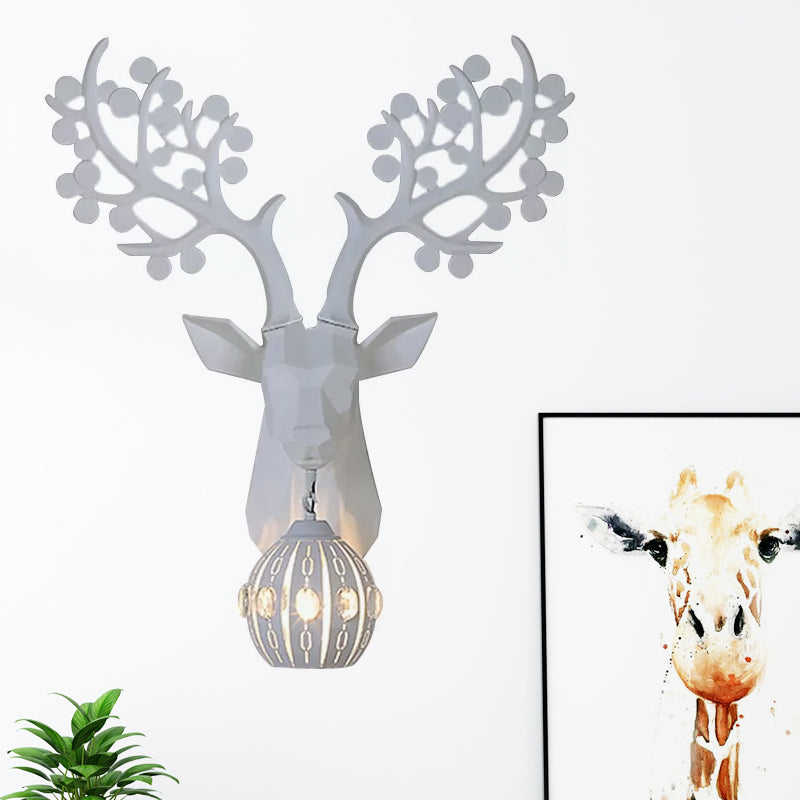 White 1 Light Sconce Light Rustic Resin Deer Wall Lighting Fixture with Globe Metal Shade White Clearhalo 'Wall Lamps & Sconces' 'Wall Lights' Lighting' 232575