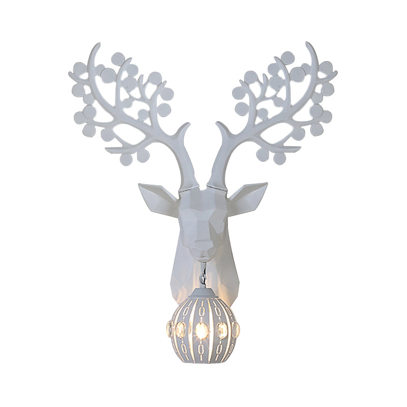White 1 Light Sconce Light Rustic Resin Deer Wall Lighting Fixture with Globe Metal Shade Clearhalo 'Wall Lamps & Sconces' 'Wall Lights' Lighting' 232577