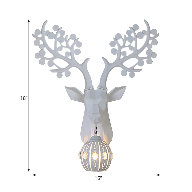 White 1 Light Sconce Light Rustic Resin Deer Wall Lighting Fixture with Globe Metal Shade Clearhalo 'Wall Lamps & Sconces' 'Wall Lights' Lighting' 232578