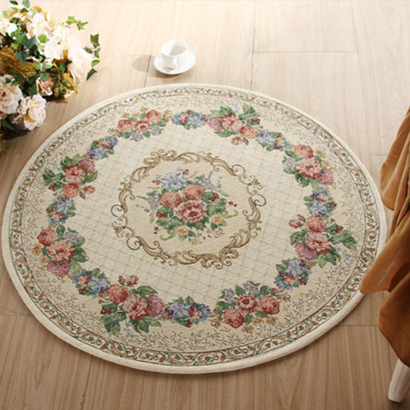 Light Beige Decoration Rug Vintage Floral Printed Area Carpet Polypropylene Anti-Slip Backing Pet Friendly Rug Clearhalo 'Area Rug' 'Rugs' 'Vintage' Rug' 2325809