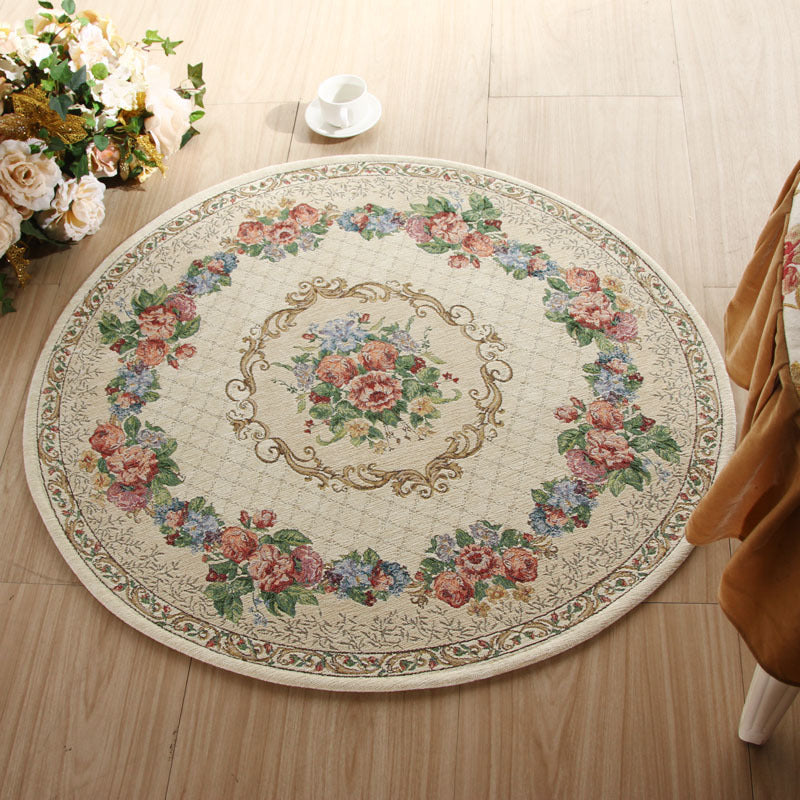 Light Beige Decoration Rug Vintage Floral Printed Area Carpet Polypropylene Anti-Slip Backing Pet Friendly Rug Clearhalo 'Area Rug' 'Rugs' 'Vintage' Rug' 2325811