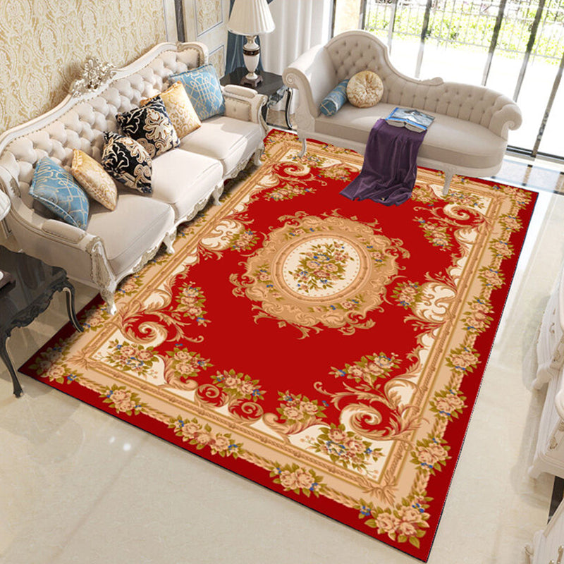 Multi-Color Living Room Rug Western Flower Print Indoor Rug Polypropylene Anti-Slip Pet Friendly Easy Care Carpet Red-Yellow Clearhalo 'Area Rug' 'Rugs' 'Vintage' Rug' 2325873