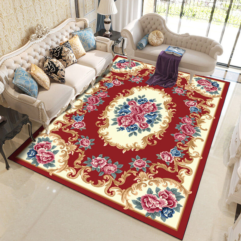 Multi-Color Living Room Rug Western Flower Print Indoor Rug Polypropylene Anti-Slip Pet Friendly Easy Care Carpet Crimson Clearhalo 'Area Rug' 'Rugs' 'Vintage' Rug' 2325877