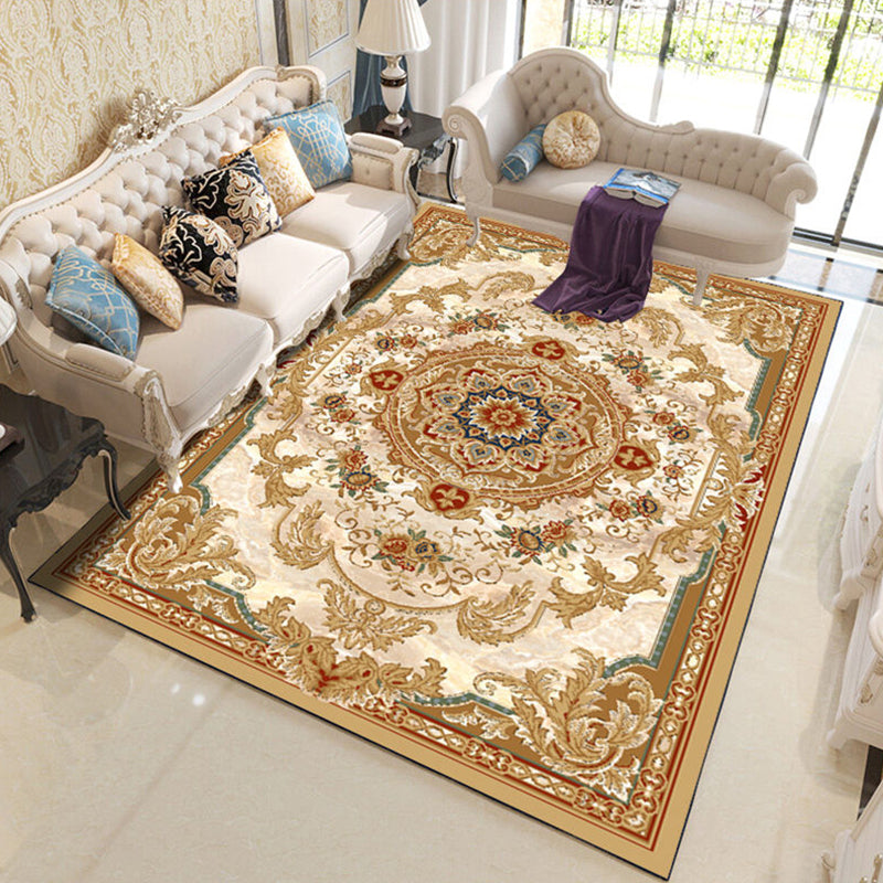 Multi-Color Living Room Rug Western Flower Print Indoor Rug Polypropylene Anti-Slip Pet Friendly Easy Care Carpet Beige Clearhalo 'Area Rug' 'Rugs' 'Vintage' Rug' 2325879