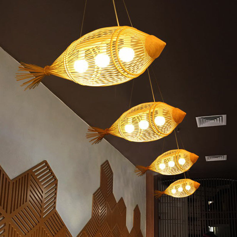 Fish Restaurant Chandelier Pendant Light Bamboo 3-Bulb Asia Hanging Lamp in Wood Wood Clearhalo 'Ceiling Lights' 'Chandeliers' Lighting' options 2326367_550723e3-a22f-4ae8-9cb9-a1f027a10075