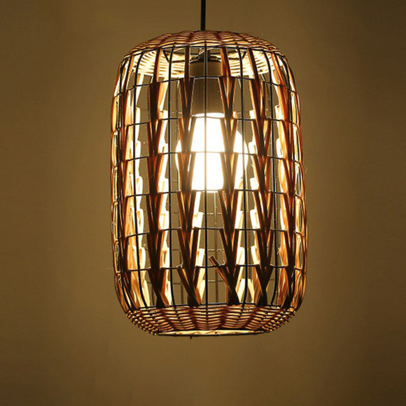 Rattan Cage Pendulum Light Country 1 Bulb Beige Hanging Ceiling Light for Restaurant Clearhalo 'Ceiling Lights' 'Pendant Lights' 'Pendants' Lighting' 2326380