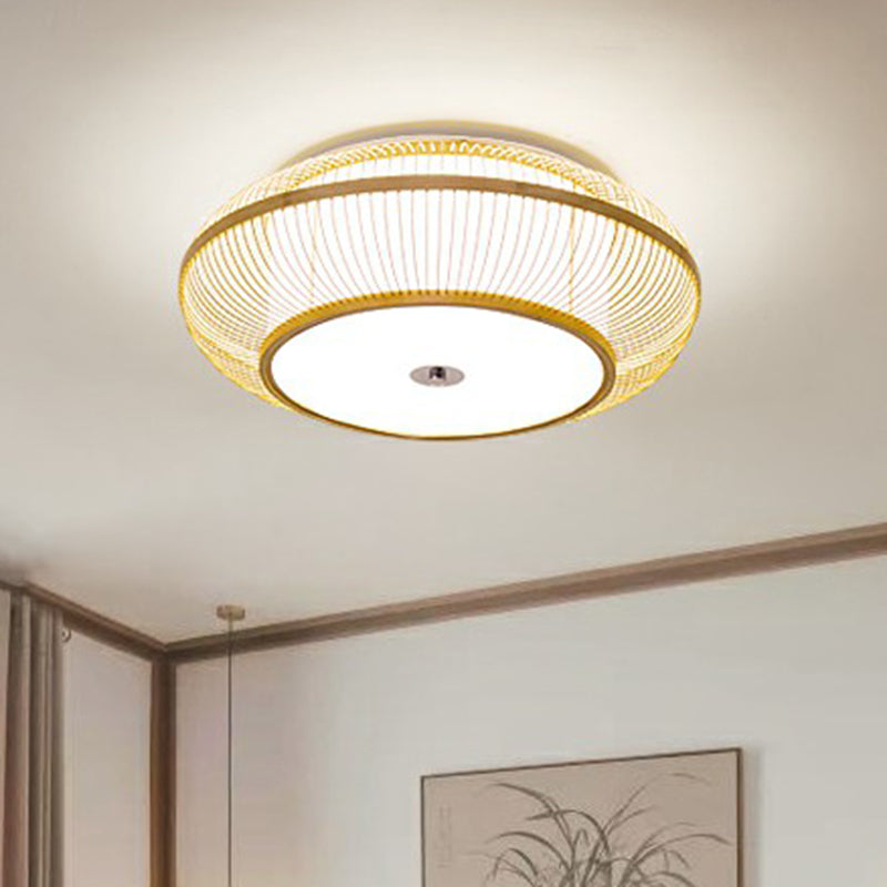 Round Aisle Ceiling Flush Light Bamboo 1 Head Minimalistic Flushmount Light in Wood Wood 7