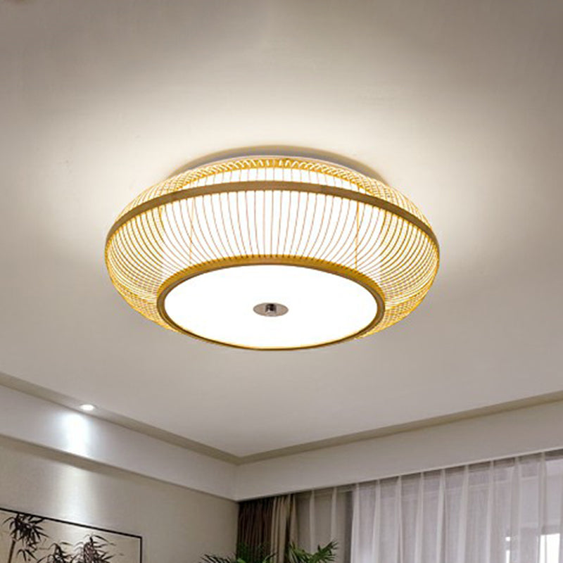 Round Aisle Ceiling Flush Light Bamboo 1 Head Minimalistic Flushmount Light in Wood Wood 8