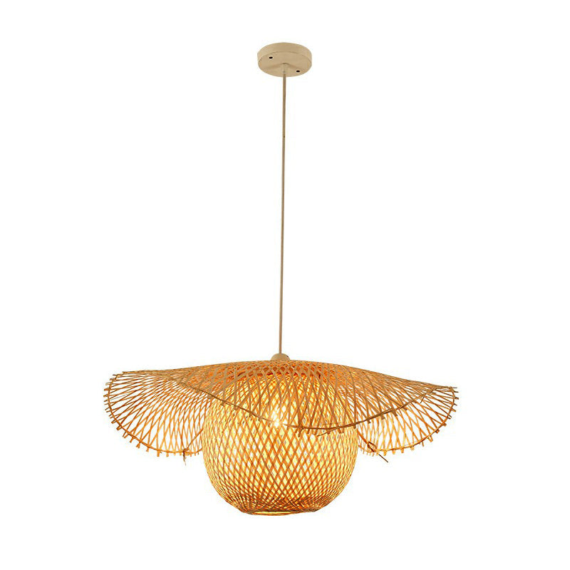 Beige Lotus Leaf Suspension Light Fixture Asian 1 Head Bamboo Hanging Pendant Light Clearhalo 'Ceiling Lights' 'Pendant Lights' 'Pendants' Lighting' 2326442