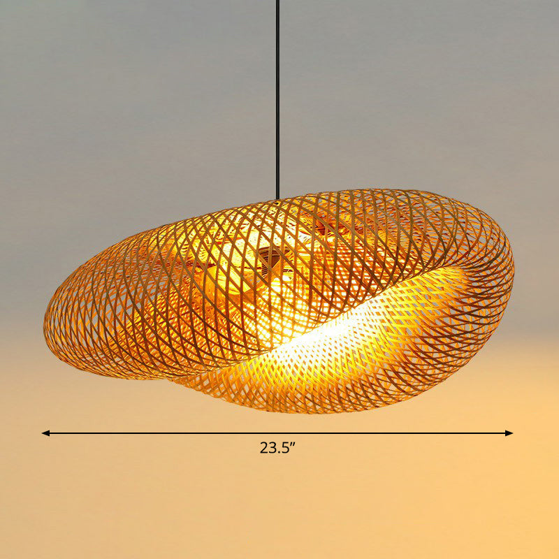 Hand-Worked Hanging Ceiling Light Novelty Modern Bamboo 1 Bulb Beige Pendant Lamp Clearhalo 'Ceiling Lights' 'Pendant Lights' 'Pendants' Lighting' 2326449