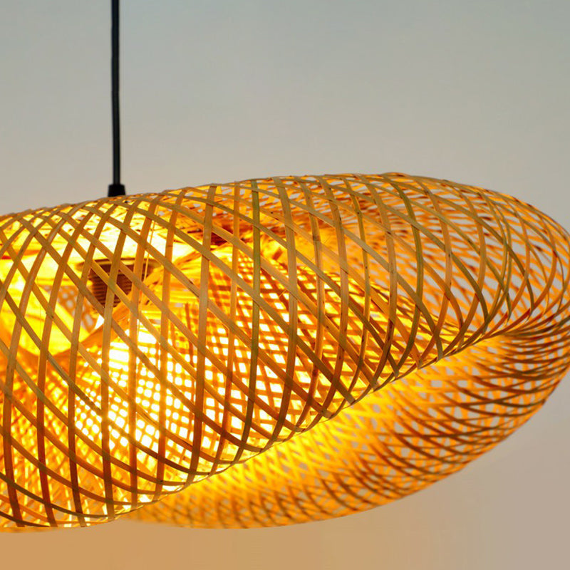 Hand-Worked Hanging Ceiling Light Novelty Modern Bamboo 1 Bulb Beige Pendant Lamp Clearhalo 'Ceiling Lights' 'Pendant Lights' 'Pendants' Lighting' 2326452