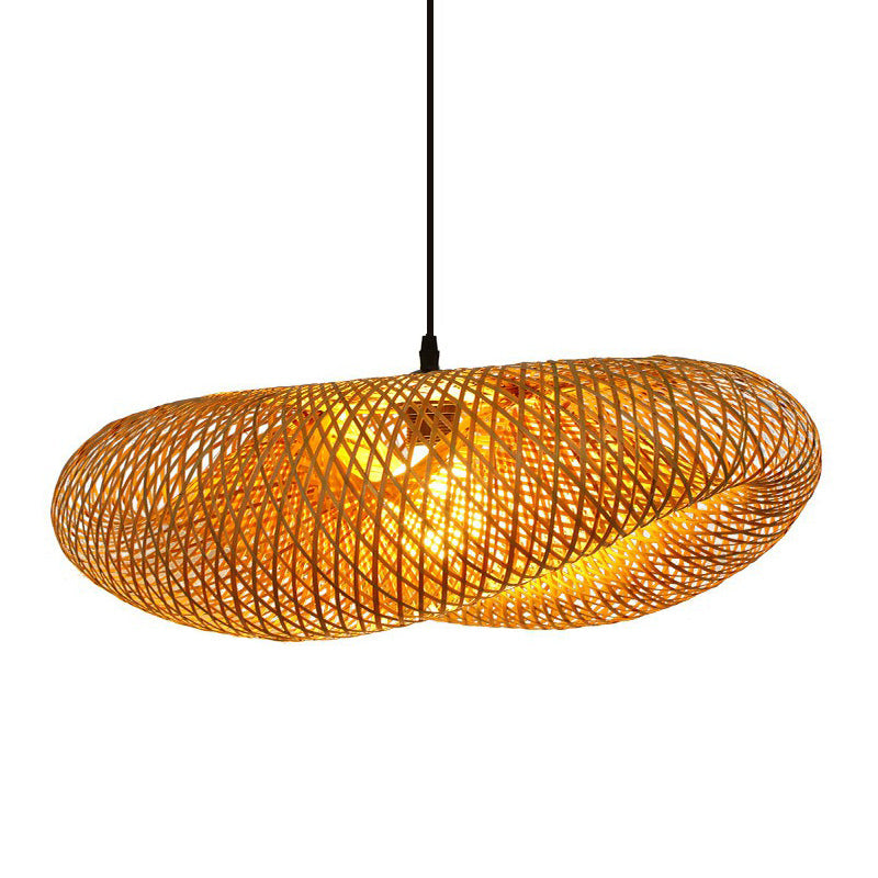 Hand-Worked Hanging Ceiling Light Novelty Modern Bamboo 1 Bulb Beige Pendant Lamp Clearhalo 'Ceiling Lights' 'Pendant Lights' 'Pendants' Lighting' 2326454