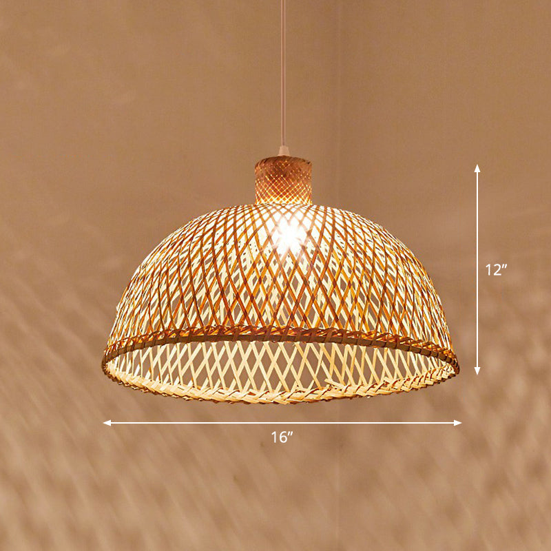 Hand Woven Bamboo Pendant Light Kit Asian 1 Head Beige Suspended Lighting Fixture Clearhalo 'Ceiling Lights' 'Pendant Lights' 'Pendants' Lighting' 2326460