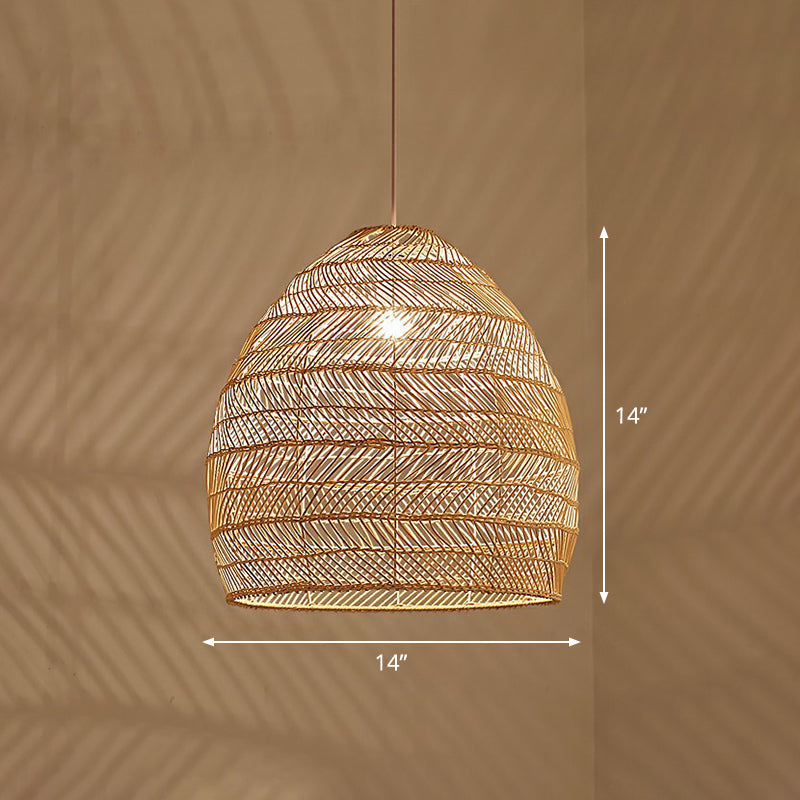 Single-Bulb Restaurant Hanging Lamp Minimalist Ceiling Light with Cloche Rattan Shade Clearhalo 'Ceiling Lights' 'Pendant Lights' 'Pendants' Lighting' 2326466