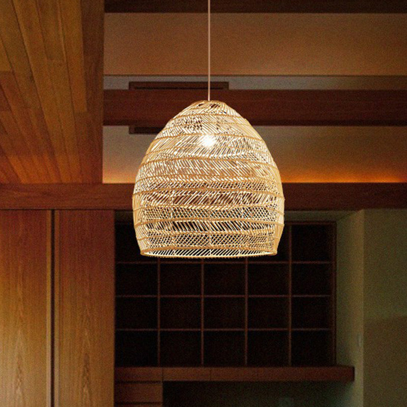 Single-Bulb Restaurant Hanging Lamp Minimalist Ceiling Light with Cloche Rattan Shade Clearhalo 'Ceiling Lights' 'Pendant Lights' 'Pendants' Lighting' 2326472