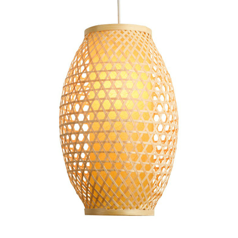 Oval Restaurant Hanging Light Fixture Bamboo Single Asian Suspension Lamp in Beige Clearhalo 'Ceiling Lights' 'Pendant Lights' 'Pendants' Lighting' 2326485