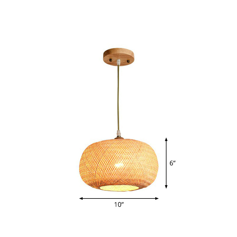 Beige Spheroid Pendant Light Fixture Asia 1-Light Bamboo Suspension Lighting for Restaurant Clearhalo 'Ceiling Lights' 'Pendant Lights' 'Pendants' Lighting' 2326501