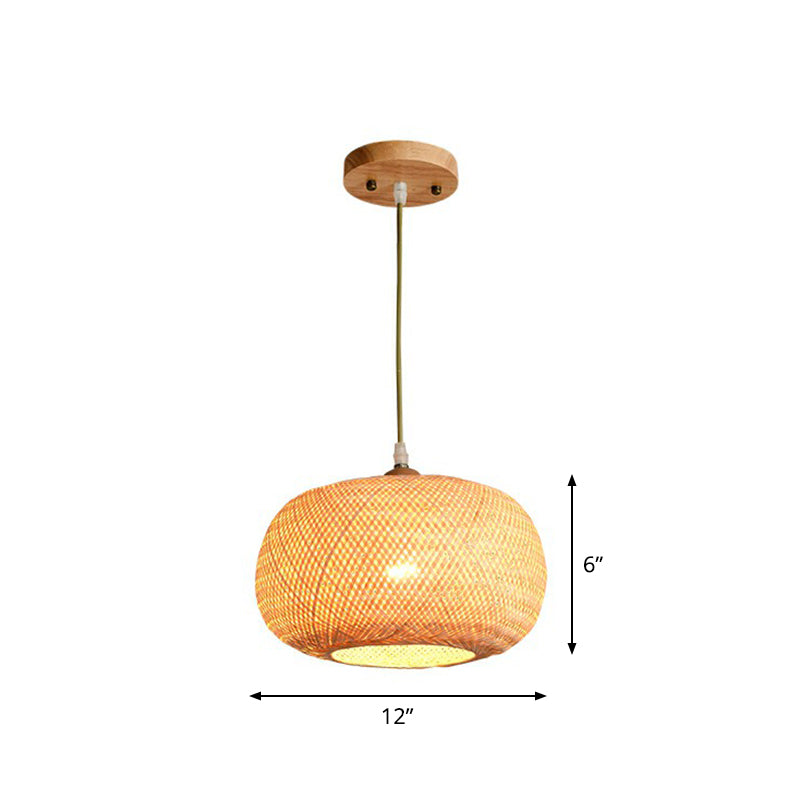 Beige Spheroid Pendant Light Fixture Asia 1-Light Bamboo Suspension Lighting for Restaurant Clearhalo 'Ceiling Lights' 'Pendant Lights' 'Pendants' Lighting' 2326503