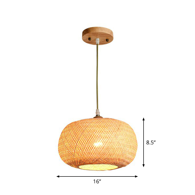 Beige Spheroid Pendant Light Fixture Asia 1-Light Bamboo Suspension Lighting for Restaurant Clearhalo 'Ceiling Lights' 'Pendant Lights' 'Pendants' Lighting' 2326504