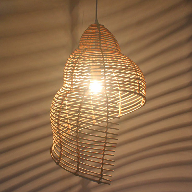 Spiral Shell Rattan Ceiling Hang Light Asian 1 Head Wood Down Lighting Pendant for Dining Room Clearhalo 'Ceiling Lights' 'Pendant Lights' 'Pendants' Lighting' 2326508