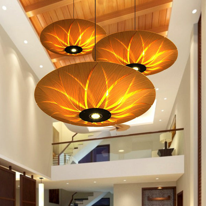 Wood Veneer Lotus Leaf Shaped Ceiling Light South-East Asia 1 Head Hanging Pendant Light Clearhalo 'Ceiling Lights' 'Pendant Lights' 'Pendants' Lighting' 2326529