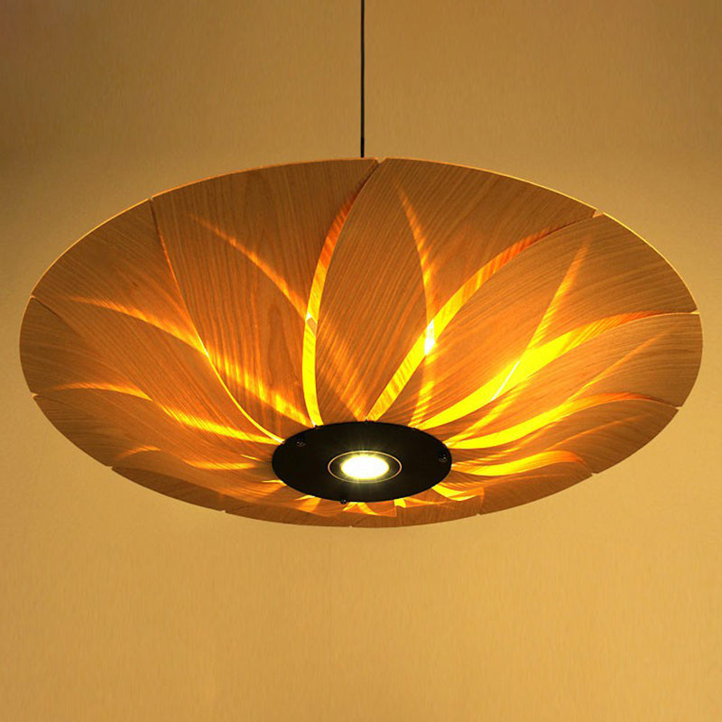 Wood Veneer Lotus Leaf Shaped Ceiling Light South-East Asia 1 Head Hanging Pendant Light Clearhalo 'Ceiling Lights' 'Pendant Lights' 'Pendants' Lighting' 2326531