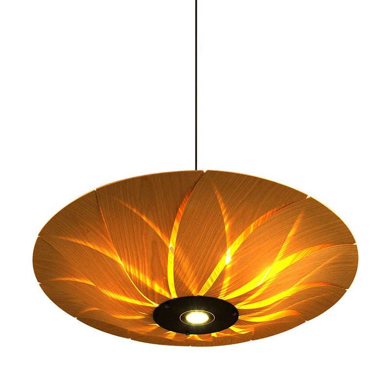 Wood Veneer Lotus Leaf Shaped Ceiling Light South-East Asia 1 Head Hanging Pendant Light Clearhalo 'Ceiling Lights' 'Pendant Lights' 'Pendants' Lighting' 2326532