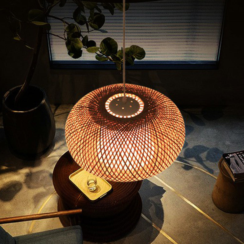 Wood Lantern Pendant Light Fixture Chinese 1 Bulb Bamboo Hanging Lamp for Tea Room Wood Clearhalo 'Ceiling Lights' 'Pendant Lights' 'Pendants' Lighting' 2326571_b2059301-f3f1-4f0d-8860-b32193f78e39