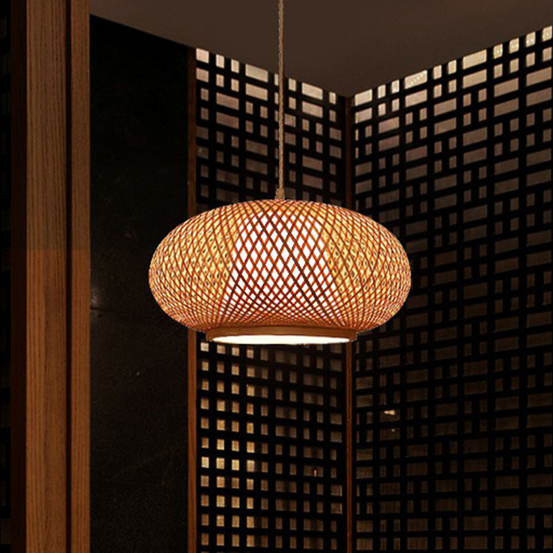 Wood Lantern Pendant Light Fixture Chinese 1 Bulb Bamboo Hanging Lamp for Tea Room Clearhalo 'Ceiling Lights' 'Pendant Lights' 'Pendants' Lighting' 2326573