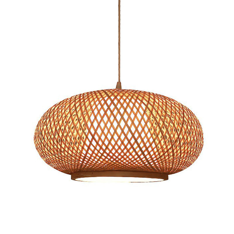 Wood Lantern Pendant Light Fixture Chinese 1 Bulb Bamboo Hanging Lamp for Tea Room Clearhalo 'Ceiling Lights' 'Pendant Lights' 'Pendants' Lighting' 2326575
