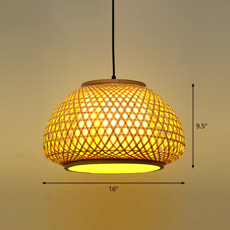 Round Ceiling Hanging Lantern Asian Bamboo 1-Light Beige Suspension Pendant Light Clearhalo 'Ceiling Lights' 'Pendant Lights' 'Pendants' Lighting' 2326579