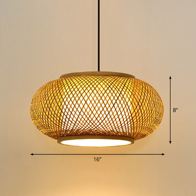 Round Ceiling Hanging Lantern Asian Bamboo 1-Light Beige Suspension Pendant Light Clearhalo 'Ceiling Lights' 'Pendant Lights' 'Pendants' Lighting' 2326583