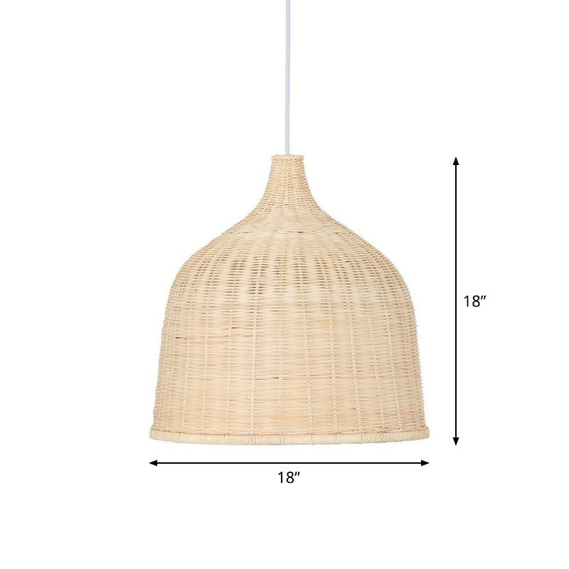 Asian Style Cloche Shaped Pendant Bamboo 1-Light Dining Room Hanging Light Fixture Clearhalo 'Ceiling Lights' 'Pendant Lights' 'Pendants' Lighting' 2326612