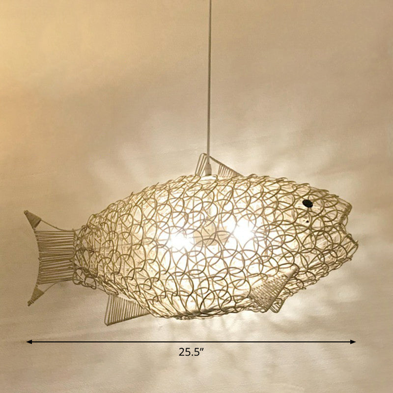 Bamboo Woven Fish Shaped Pendant Ceiling Light Asian 1-Bulb Beige Suspension Lighting for Restaurant Clearhalo 'Ceiling Lights' 'Pendant Lights' 'Pendants' Lighting' 2326622