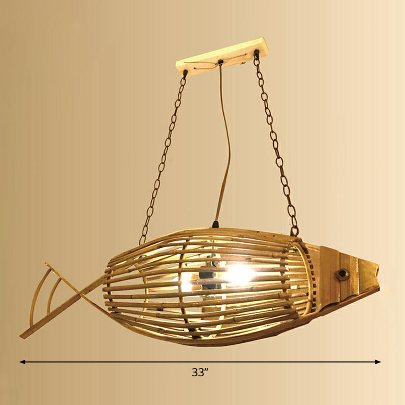 Bamboo Woven Fish Shaped Pendant Ceiling Light Asian 1-Bulb Beige Suspension Lighting for Restaurant Clearhalo 'Ceiling Lights' 'Pendant Lights' 'Pendants' Lighting' 2326626