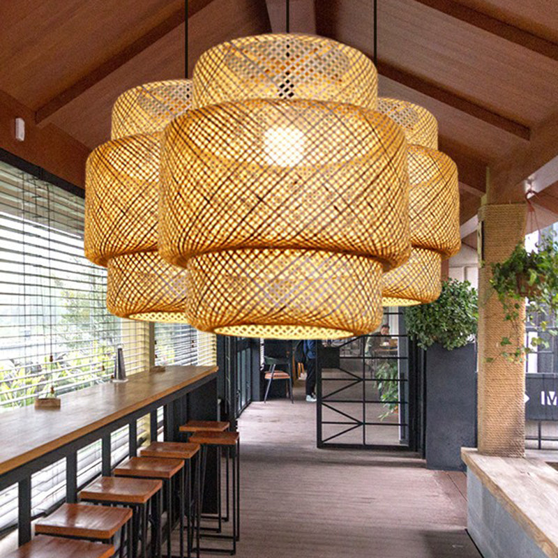 Lantern Ceiling Suspension Lamp Asia Bamboo 1-Light Beige Pendant Lighting for Corridor Clearhalo 'Ceiling Lights' 'Pendant Lights' 'Pendants' Lighting' 2326629