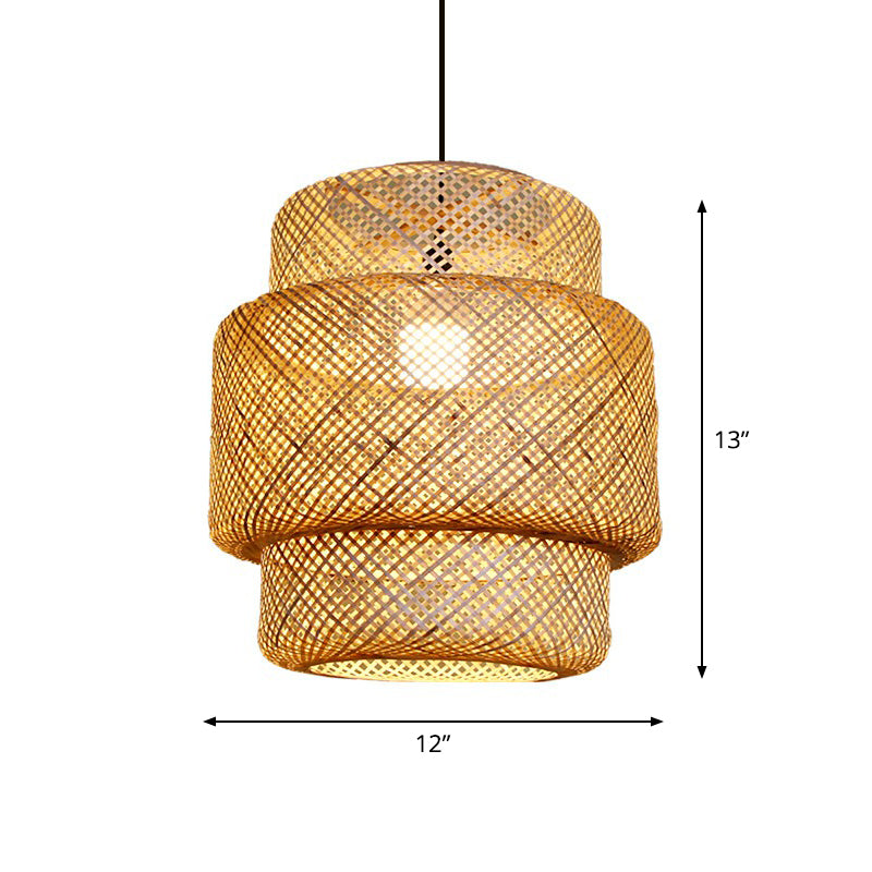 Lantern Ceiling Suspension Lamp Asia Bamboo 1-Light Beige Pendant Lighting for Corridor Clearhalo 'Ceiling Lights' 'Pendant Lights' 'Pendants' Lighting' 2326633