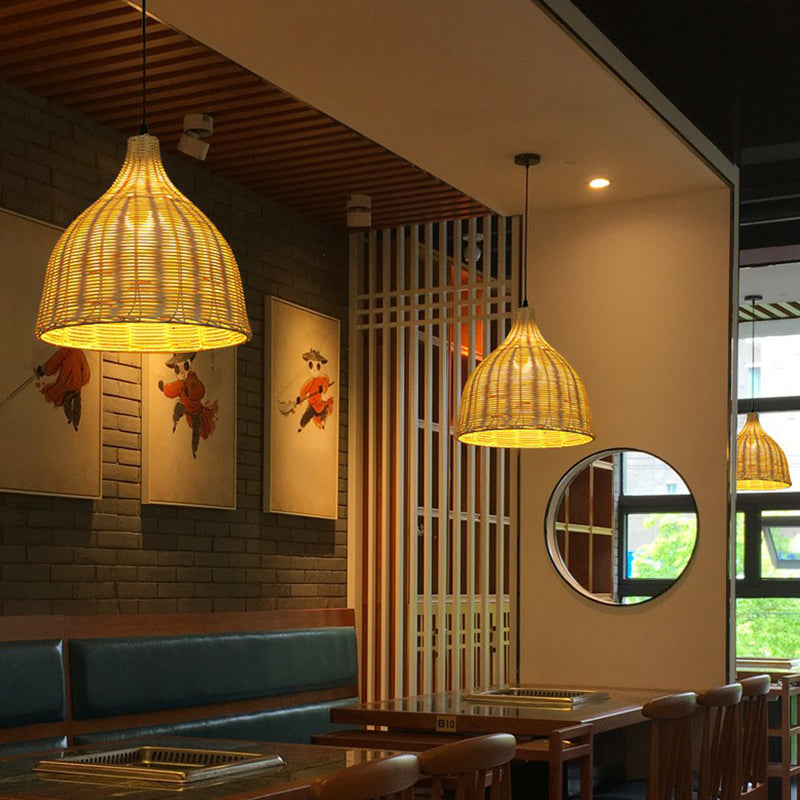 Bell Restaurant Hanging Lamp Bamboo Single-Bulb Asian Ceiling Light Fixture in Beige Clearhalo 'Ceiling Lights' 'Pendant Lights' 'Pendants' Lighting' 2326649