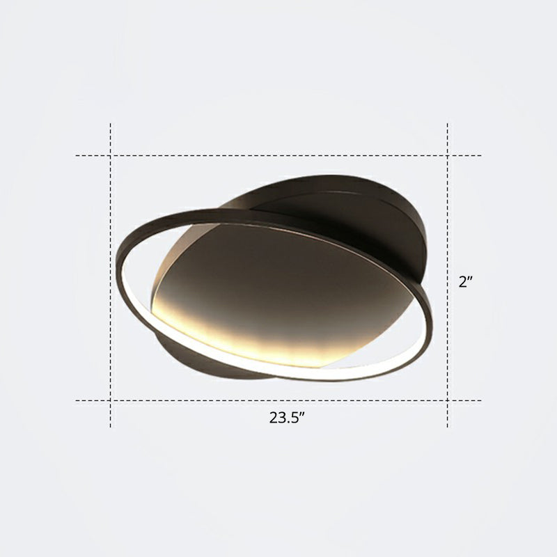 Metal Ellipse Flush Mount Lamp Minimalism Led Surface Mount Ceiling Light for Foyer Black 23.5