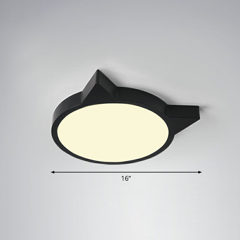 Minimalistic Kitty Flush Mount Ceiling Light Acrylic Kids Bedroom LED Flushmount Black 16