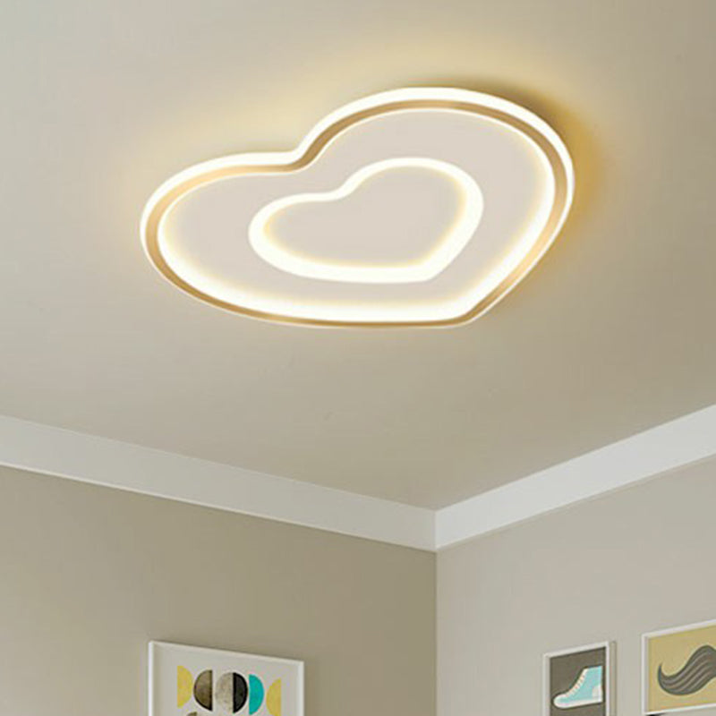 Gold Love Heart Ultrathin Flush Mount Simplicity Acrylic LED Ceiling Light Fixture for Bedroom Clearhalo 'Ceiling Lights' 'Close To Ceiling Lights' 'Close to ceiling' 'Flush mount' Lighting' 2326921